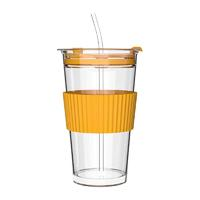 LOVWISH 乐唯诗 吸管玻璃杯 450ml 透明+黄圈