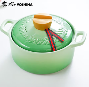 PLUS会员！YOSHINA 吉奈 陶瓷砂锅 2.2L 苹果绿