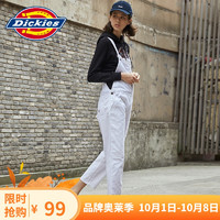 Dickies 帝客 背带裤 撞色压线设计 女式宽松工装长裤 背带裤女DK008093 白色 M