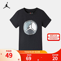 NIKE 耐克 Air Jordan 耐克童装男童短袖T恤夏季儿童针织短T上衣 正黑色 110(5)