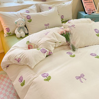 AIDLI 四件套纯棉床上用品枕套被套床单全棉套件 紫韵 200*230cm四件套