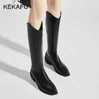 KEKAFU 珂卡芙 长筒靴女2023秋冬新款粗跟高跟直筒V口高筒骑士靴单靴长靴