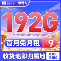 China Broadcast 中国广电 福兔卡 9元月租（162G通用流量+30G定向） 激活送20元E卡