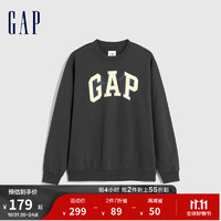 Gap 盖璞 男女装冬季2023新款LOGO碳素软磨抓绒卫衣宽松运动上衣 黑灰色