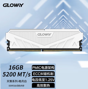 PLUS会员！GLOWAY 光威 天策系列 DDR5 5200MHz 台式机内存 马甲条 皓月白 16GB
