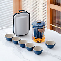 循一 玻璃旅行茶具快客杯  蓝/观山旅行茶具/胶囊包