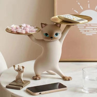 京闖 妖娆猫摆件 双托盘创意家居装饰品