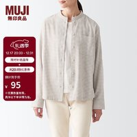 MUJI 無印良品 无印良品（MUJI） 女式 法兰绒 立领衬衫 长袖格子上衣秋季 女士白衬衣 BCB41C2A 米色格纹 S