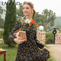 La·go·go 拉谷谷 Lagogo2021立领系带装饰泡泡袖连衣裙女KCLL409A52