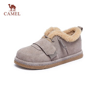 CAMEL 骆驼 女士软糯牛反绒魔术贴低跟毛毛鞋 L23W225112