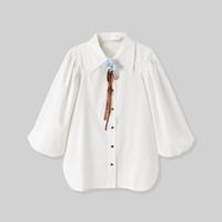 太平鸟女装 秋季设计感斯文泡泡袖通勤衬衫