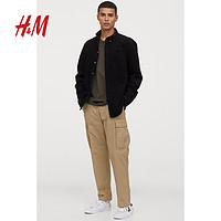 H&M HM男装休闲裤夏季棉质梭织抽绳束脚直筒美式复古工装裤0903210