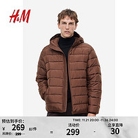 H&M 男装棉衣2023年冬季新款轻便绗缝休闲连帽外套1183921  