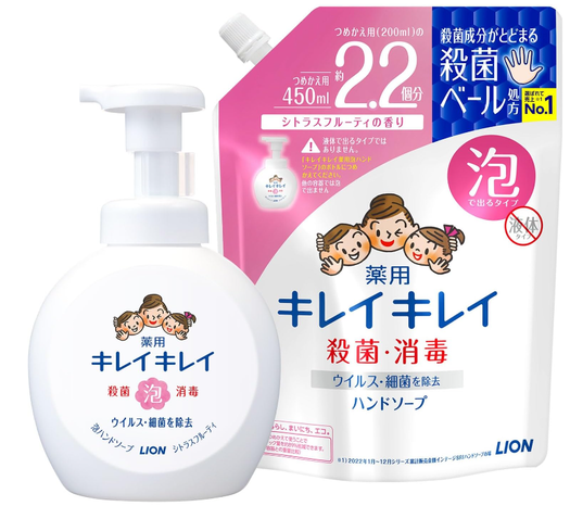 LION 狮王 kireikirei 爬模洗手液500ml+补充装450ml 柑橘果味香 到手￥35