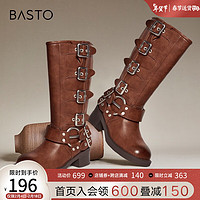 BASTO 百思图 复古西部牛仔靴长筒骑士靴ZD100DG3
