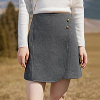 INMAN 茵曼 灰色不规则半身裙女装冬季高腰显瘦气质A字短裙子