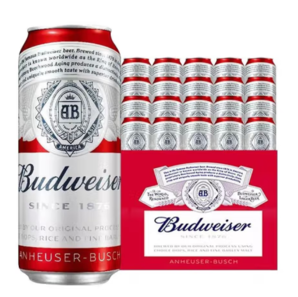 PLUS会员！Budweiser 百威 红罐淡色拉格高端小麦啤酒  经典醇正铝罐啤酒 450mL 20罐 整箱装