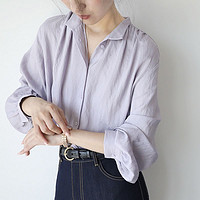 HUAAPPUW 画朴 法式淡蓝紫色暗纹长袖衬衫女装2024春季新款高级温柔防晒上衣