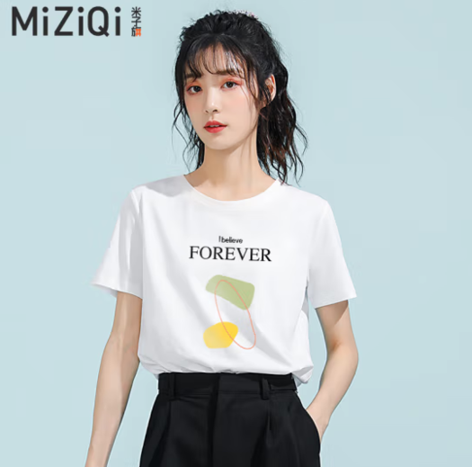 MIZIQI 米子旗 女2024新款纯棉短袖T恤