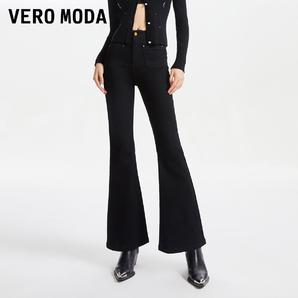 Vero Moda 2024新款黑色微喇长款高腰牛仔裤 J1G黑牛仔色