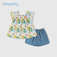 JELLYBABY 夏季女童T恤短裤两件套 蓝色 90
