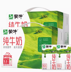 88VIP！MENGNIU 蒙牛 全脂纯牛奶（社区乐享装）250ml*18包*2提