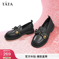 TATA 他她 通勤百搭乐福鞋春季方跟小皮鞋女单鞋WCPA1AA3 黑色 37