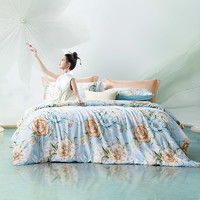 FUANNA 富安娜 家纺 圣之花床上四件套纯棉床品套件双人床单被套 圣之花-海蓝音 1.5米床