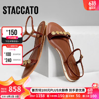 STACCATO 思加图 2024夏季新款多宝鞋一字带凉鞋罗马 蜜褐咖