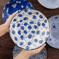 美浓烧 日系进口釉下彩盘子套装创意家用21CM陶瓷菜盘组合高级感