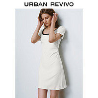 URBAN REVIVO 女士褶皱收腰修身圆领连衣裙 UWU740043