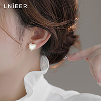 Lnieer 法式贝母耳夹无耳洞女轻奢贝壳珍珠猫眼石耳环复古纯银针耳钉耳饰