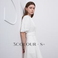 3COLOUR 三彩 V领气质小白裙围裹式系带连衣裙极简风长裙女