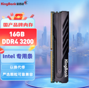 PLUS会员！KINGBANK 金百达 黑爵系列 DDR4 3200MHz 台式机内存 马甲条 黑色 16GB