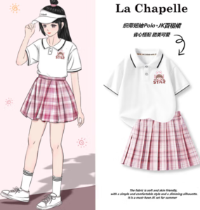 PLUS会员！La Chapelle 女童Polo衫短袖+JK裙