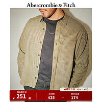 Abercrombie & Fitch 男装 24春夏新款时尚休闲柔软长袖短款华夫格衬衫 KI125-4280 绿色图案