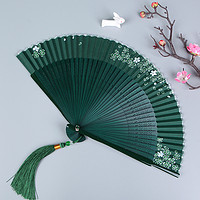 女式扇子古风夏天随身携带中国风折扇流苏竹子扇定制扇面手绘镂空