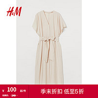 H&M HM 女装连衣裙夏季时尚腰部系带卡夫坦长衫0994907 浅米色 170/104A
