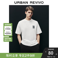 URBAN REVIVO UR2024春季新款男装时尚休闲感百搭皮标圆领短袖T恤UMF440028 本白 M