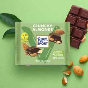 PLUS会员！Ritter SPORT 瑞特滋植萃爽脆扁桃仁夹心黑巧克力100g