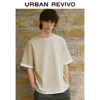 URBAN REVIVO UR2024夏季男装潮流休闲撞色拼接假两件短袖T恤