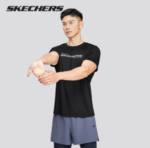 PLUS会员！SKECHERS 斯凯奇 男2024夏季速干冰丝短袖