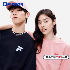 FILA FUSION斐乐潮牌多彩运动短袖T恤夏季纯棉宽松情侣上衣男女