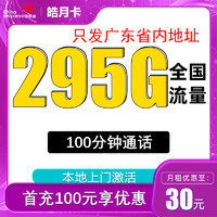 中国联通 皓月卡 30元月租（295G全国流量+100分钟通话+只发广东省）