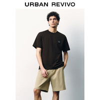 URBAN REVIVO UR2024夏季新款男装时尚简约百搭棉质金属装饰T恤衫UMF440066 深棕色 XS