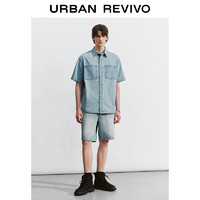 URBAN REVIVO 男时尚复古时髦休闲双口袋牛仔衬衫 UML840070 浅蓝 M