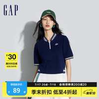 Gap 盖璞 女2024春季新款棒球领logo撞色短袖T恤 