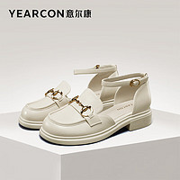 YEARCON 意尔康 大降价 意尔康 女鞋一字 带圆头中空鞋百搭时尚PU鞋厚底韩版单鞋