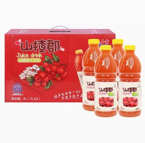 沈阳老字号！八王寺 山楂郡果汁饮料 1L*4瓶