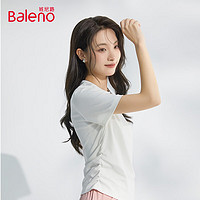 Baleno 班尼路 抽褶正肩紧身短款短袖T恤女2024年夏季休闲风半袖  白 S